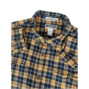 Duluth Trading Co Free Swingin Flannel Shirt Mens 3XL Yellow Plaid Relaxed Cabin